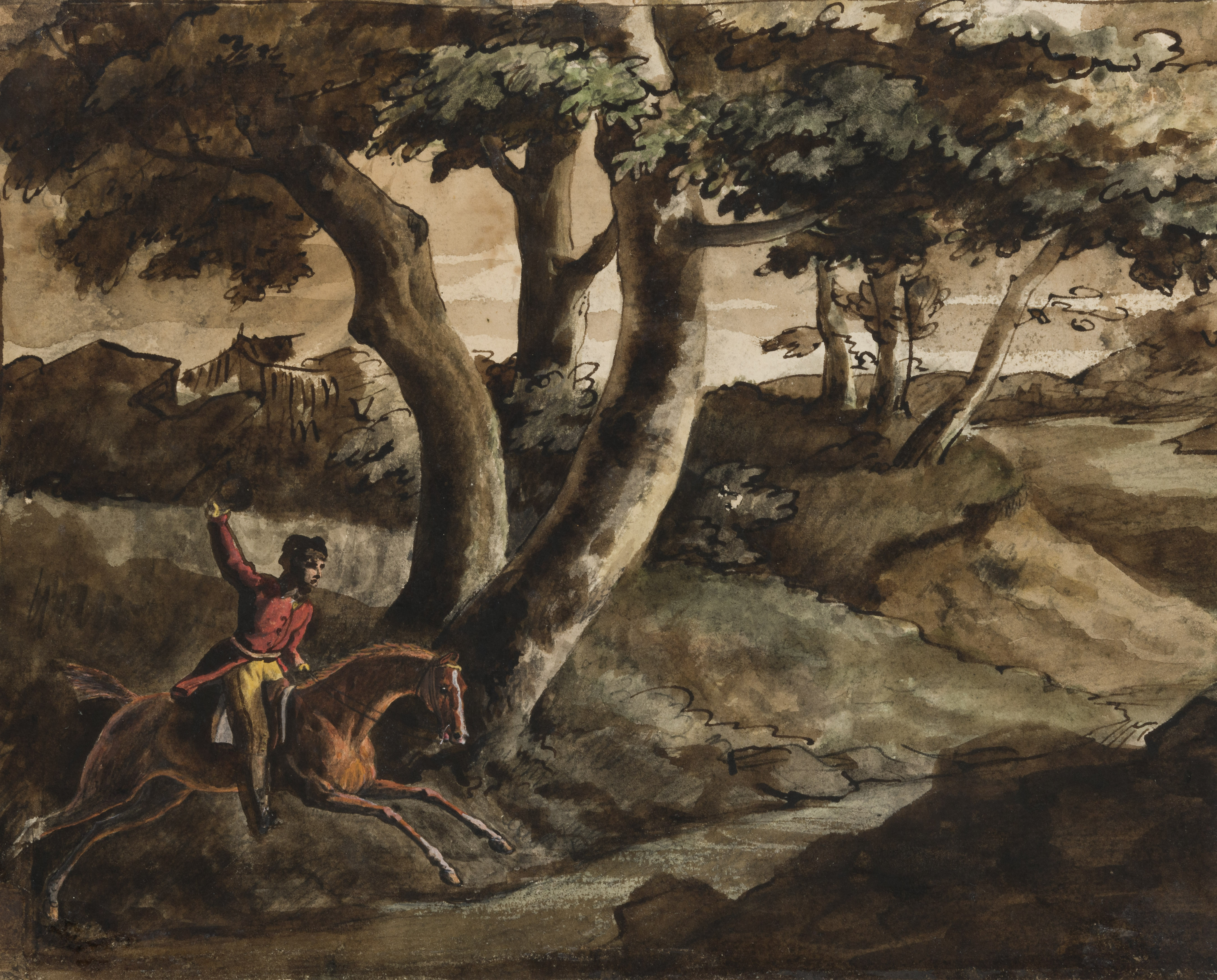 A Horseman in a Landscape [recto]; The Battle of Landshut, after Louis Hersent [verso]